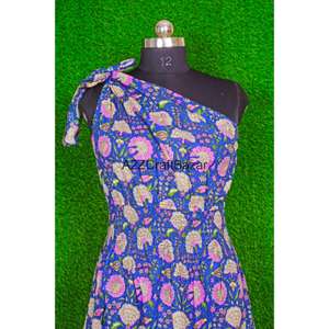 Tunique mi-longue moulante décontractée sexy à épaules dénudées, 100 % coton, faite à la main, imprimé floral écologique, pour fêtes et plage - Product Image 2