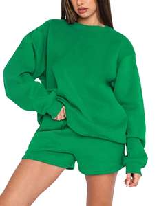 Conjunto de Sudadera y Pantalones Cortos de 2 Piezas para Mujer, de Spandex/Poliéster, por Encima de la Rodilla, Ajuste Holgado, Cuello Redondo, Sudadera con Capucha, Chándal, Venta al por Mayor OEM - Product Image 4