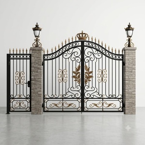Portail double en fer forgé de style européen, résistant à la rouille ; facile à installer ; doté de motifs exquis, adapté aux villas. - Product Image 1