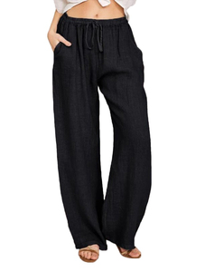 Women's 100% Cotton Wide Leg Pants High Waist Zipper Fly Loose Fit Full Length Solid Color Casual Summer Breathable Quick Dry - Product Image 4