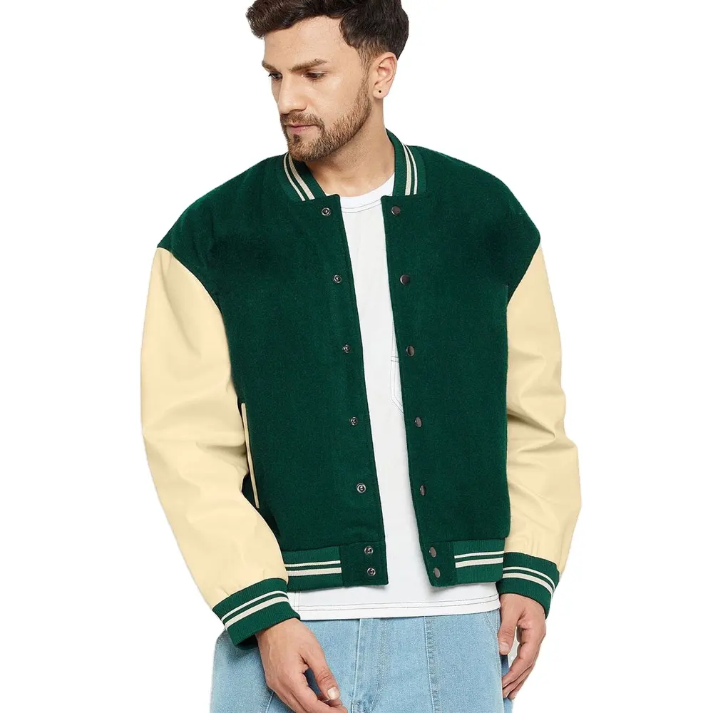 Chaqueta con logotipo de diseñador personalizado al por mayor, chaqueta de béisbol informal, abrigo con letras, chaquetas universitarias unisex de algodón y poliéster