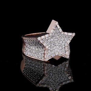 แหวนดาวประดับเพชรหรูหรา สีโรสโกลด์ สไตล์ฮิปฮอป แหวนแฟชั่นประดับเพชรคิวบิกเซอร์โคเนียเต็มวง ของขวัญสำหรับผู้ชายและผู้หญิง - Product Image 6