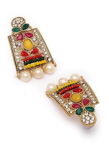 Parure de bijoux plaqué or avec collier long et boucles d'oreilles en alliage, ornée de perles, design temple indien du Sud, pour femme, idéale pour mariage et soirée, bijoux de mode ethniques - Product Image 2