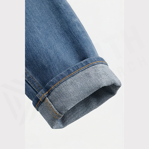 Straight-Leg Stonewashed <b>Denim</b> Jeans Men High Waist Slim Fit Cotton Casual Spring Style Pants - Product Image 6