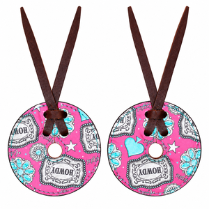 Protège-mors Western imprimé rose Howdy avec attaches en cuir marron – Accessoires d'équitation personnalisés pour chevaux - Product Image 1