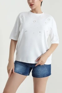 Camiseta de Manga Corta con Estampado Digital para Mujer, Corte Regular, Transpirable, Tejido de Punto, 100% Algodón, Cuello Alto, Anti-UV, Secado Rápido, Verano, con Logotipo - Product Image 3