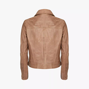 Women's <b>Genuine</b> Leather Moto Jacket Turn-Down Collar Zipper Closure Full Sleeve Autumn Style Solid Color Regular Fit - Product Image 6