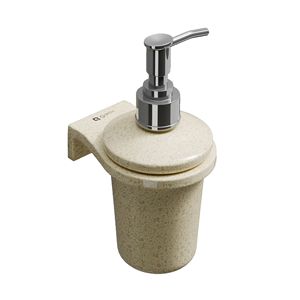Dispensador de loción duradero para montar en la pared del baño, con soporte decorativo de resina, bomba cromada y contenedor para jabón líquido. - Product Image 1