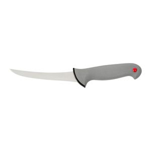 Couteaux à désosser gris et noirs avec lame de coupe longue et fine, manche en forme de poignée, détail rivet rouge pour boucher et préparation alimentaire - Product Image 1