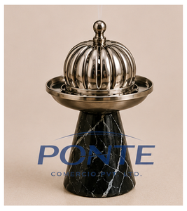 Brûleur d'encens en marbre noir avec couvercle en laiton antique à dôme cannelé, élégant encensoir en métal pour la maison, le bureau et la méditation - Product Image 1