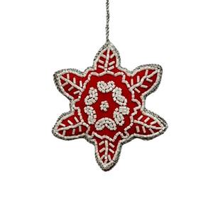 Décoration de Noël suspendue en forme de fleur étoile rouge, broderie Zari, perles Zardosi faites à la main pour la décoration festive de la maison, vente en gros - Product Image 2