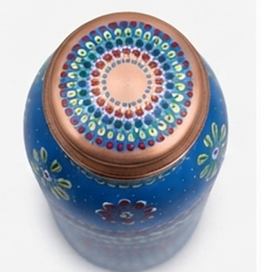 Botella de agua metálica con diseño de mandala azul y tapa de rosca, estilo bohemio, reutilizable para viajes, hogar, gimnasio, yoga y uso al aire libre. - Product Image 3