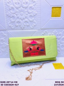 Designer Silk Embroidered Clutch <b>Bags</b> for Women | Ethnic <b>Peacock</b> Motif Wedding Party Handbags | Handmade Indian Ladies Clutch - Product Image 6