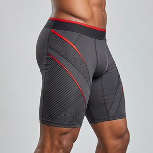 Shorts de compression gris pour hommes avec bordure rouge, respirants, pour la course à pied, la gym, les entraînements, sous-vêtements de sport, shorts de compression premium - Product Image 2