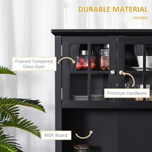 Elegante Credenza Nera per Sala da Pranzo e Cucina con Vetrina e Ante in Vetro Incorniciato, Cassetto e Spazio per Microonde - Product Image 5