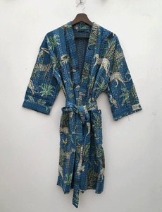 Nueva llegada Safari estampado hecho a mano Kantha 100% algodón bata de baño indio hecho a mano Kantha algodón Kimono bata tradicional para mujeres - Product Image 3