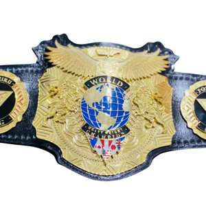 World Heavyweight Championship Belt Premium Quality Black Strap Gold Plate with Globe and Eagle Design - Product Image 2