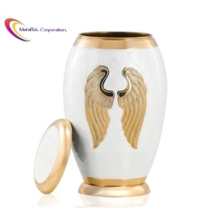 Trending Style White Cremation Urns Golden Angel Wings Polished Memorial Funeral Ashes Wholesale Funeral Decorative <b>Jars</b> Urns - Product Image 1