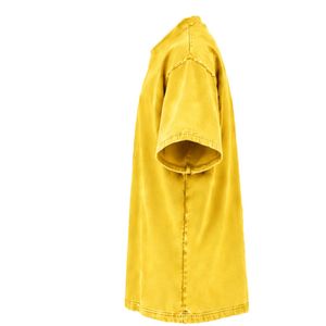 T-shirt en coton oversize jaune délavé vintage avec logo brodé sur la poitrine, tee-shirt unisexe streetwear - Product Image 3
