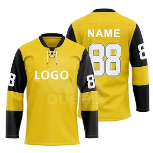 Maillot de hockey sur glace noir pour homme, manches longues, sublimé, 100 % polyester, anti-humidité, antibactérien, numéro d'équipe sur le devant - Product Image 1
