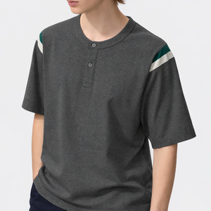 T-shirt unisexe en coton surdimensionné, écologique, respirant, à séchage rapide, style streetwear décontracté, col Henley, manches courtes, 220g - Product Image 2