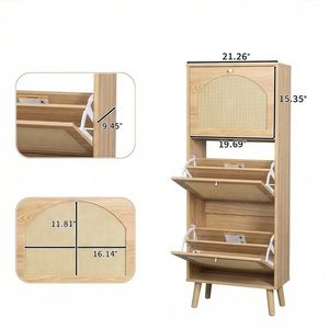 ตู้รองเท้า 3 ชั้น หน้าบานหวายธรรมชาติ 54*24*135 ซม. ทำจากไม้ปาร์ติเคิลบอร์ด - Product Image 5