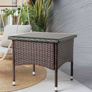 20-Inch All Weather Outdoor Patio Table with Wicker Square End & Coffee Table Glass <b>Tabletop</b> for Backyard Deck - Product Image 6