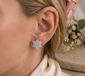 Flowers Style 925 Sterling Silver Classic Round Cut Moissanite Stud <b>Earrings</b> With Rhodium Plating for Partners Gift Her - Product Image 6
