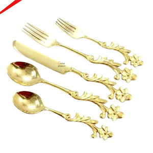 Restaurant Tableware Cutlery Ice Cream <b>Spoon</b> Butter Knife Gold Color Mirror Shine Metal Cutlery Set - Product Image 2