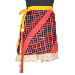 Minifaldas de seda india con estampado de sari, falda corta vintage de alta calidad, estilo bohemio para mujer, estilo étnico hippie. - Product Image 6