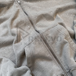 Nouveaux sweats à capuche pour hommes, élégants, légers, en mélange de coton, avec strass, couleur unie, effet délavé, en tissu de qualité supérieure - Product Image 6