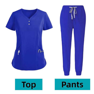 Tenues médicales pour femmes les plus vendues : Ensembles de blouses et pantalons en coton tricoté à manches courtes pour cliniques et infirmières - Product Image 4