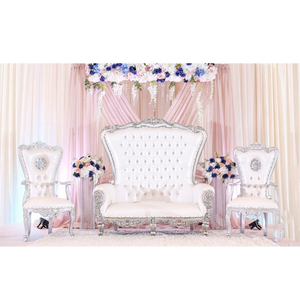 Royal Wedding <b>Silver</b> Throne <b>Chair</b> and Sofa Set Indian Wedding Reception throne sofa Decorative Event wedding stage <b>chairs</b> USA - Product Image 1