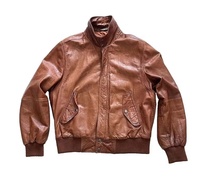 Blouson aviateur vintage en cuir de mouton marron pour homme, style européen, broderie personnalisée, impression sur cuir