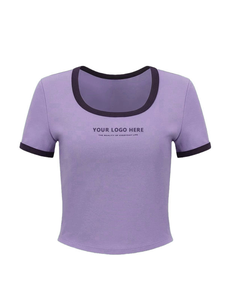Custom Printing Logo Women's <b>Cropped</b> Top T <b>Shirt</b> Crewneck Cotton T-<b>Shirt</b> Slim Fit Crop Top - Product Image 2