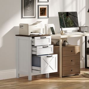 Rustic Farmhouse Vertical Office Storage <b>File</b> Cabinet with 3 Drawers Distressed White for <b>A4</b> and Letter Size - Product Image 2