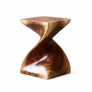 Minimalist Organic Solid Suar Wood <b>Square</b> Top <b>Side</b> <b>Table</b> Sculptural Swirl Accent <b>Table</b> Durable Natural Grain Furniture - Product Image 4