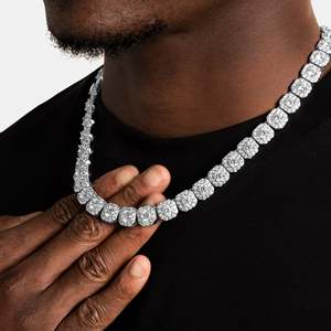 Men's 925 Silver Rhodium 14k Gold Brilliant Cut Pave <b>Statement</b> <b>Necklace</b> Geometric Link Chain Luxury Everyday Wear Wedding - Product Image 6