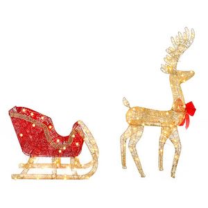 Decorazione da Giardino Cervo Dorato con Slitta, 74*20*120cm, 30.00V 3.60W, Struttura in Ferro, Filo di Cotone, Polvere di Cipolla Verde - Product Image 3