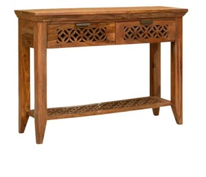 Modern Carved Solid Wood Console <b>Table</b> with 2 Drawers |Geometric Lattice Wooden Entryway <b>Table</b> |B2B Wholesale India - Product Image 6