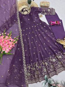 Robe Anarkali pour femme, nouvelle collection, tendance, violette, à manches longues, magnifique, en georgette, style indien pakistanais, très demandée - Product Image 3