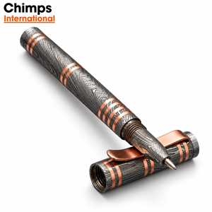 Damascus Steel Ballpoint Handcrafted <b>Pen</b> Copper Accents Pocket Clipper Retirement <b>Gift</b> Personalized Groomsman <b>Gift</b> - Product Image 1
