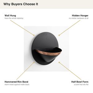 Handmade 30 cm Aluminium Half Bowl Matte Black Copper Band Wall Hung Bhitti Wall Mounted Decor for Home Decorative Storage Boxes - Product Image 4