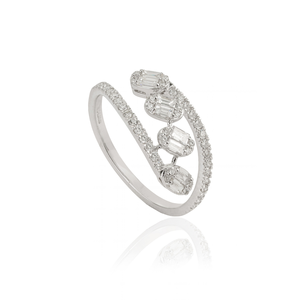 Anillo de Diseño Modernista con Diamantes Naturales Brillantes, Estilo Bypass, Oro Blanco Sólido de 18K, Colección Mayorista, Última Joyería - Product Image 3