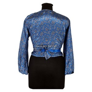 Nouveau Top en Soie Tendance pour Femme, en Soie Recyclée, Style Indien, à Manches Cloche, à Nouer sur le Devant, Style Hippie Rétro, Taille Unique - Product Image 2