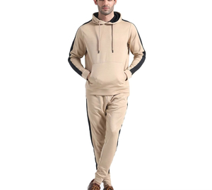 Beige <b>Colour</b> Hooded Tracksuit <b>Set</b> Full Sleeve Solid Color Casual Wear with Side Pockets and Elastic Waist Autumn Style - Product Image 3