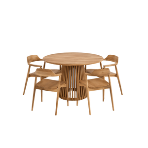 Ensemble de salle à manger rond en teck scandinave moderne ARTERRA Premium avec table à lattes et chaises pour hôtel - Product Image 2