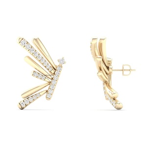 Pendientes de Oreja con Diamantes Cultivados en Laboratorio de Corte Redondo en Forma de Abanico, en Oro de 10K, 14K, 18K, Plata 925, 935, Joyería Fina - Product Image 2