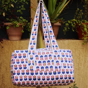 Cotton Floral Quilted <b>Duffel</b> <b>Bag</b> With Zipper Closure Large Capacity Travel Weekender Tote Handmade Block Print Pattern - Product Image 5