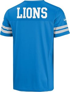 Maillot de football Lions bleu à col en V, manches courtes, avec logo et rayures blanches, 100 % polyester, séchage rapide, broderie machine, durable - Product Image 3